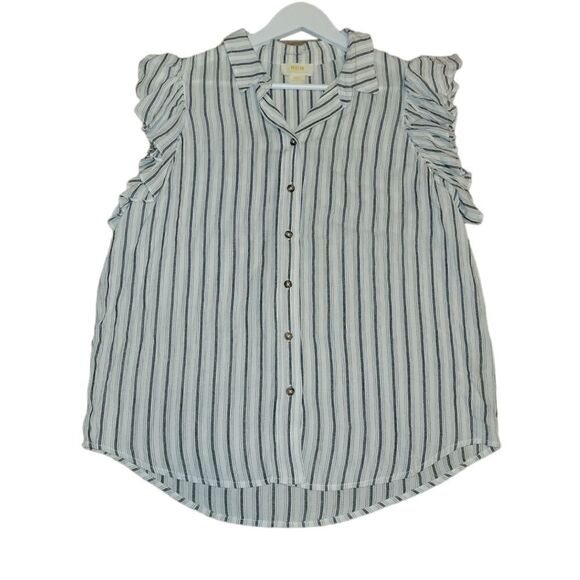 Anthropologie Maeve Fairhope White Stripe ButtonDown Flutter Sleeve Blouse Top S - Picture 3 of 13